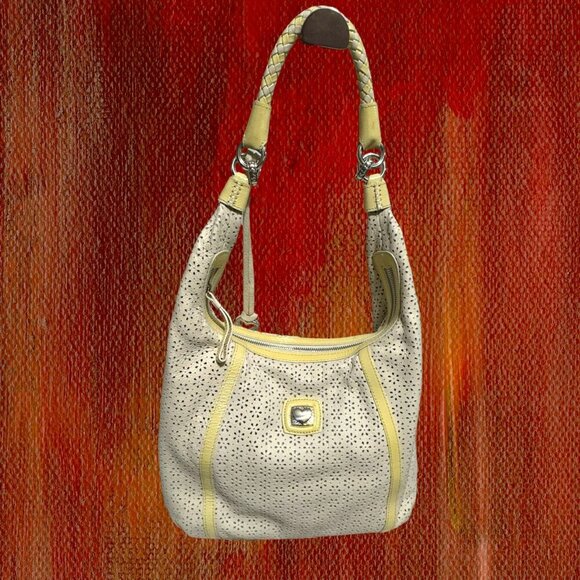 Brighton Handbags - Brighton Ivory/white Barbados Eyelet Cut-out Leather Hobo Shoulder Bag